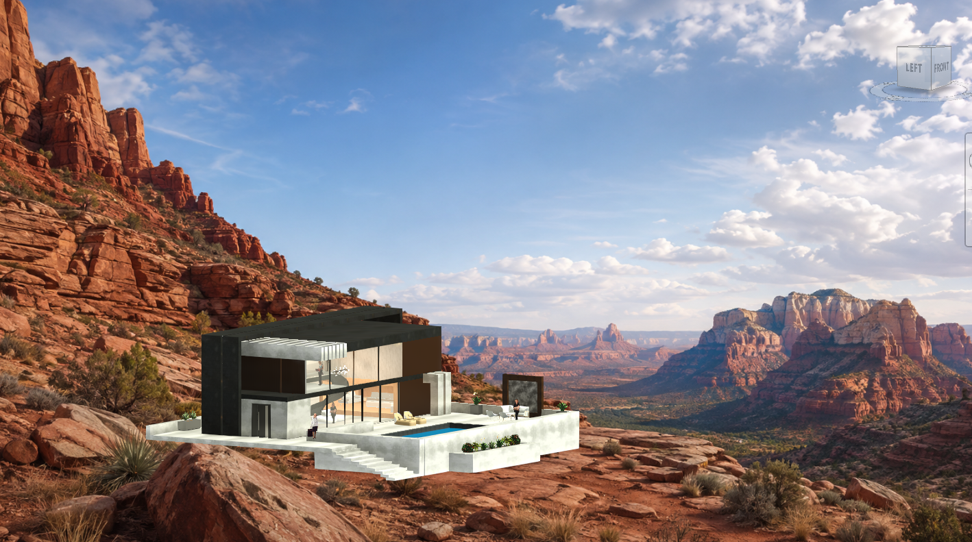 Cameron's Canyon Studio in Sedona, Arizona — concrete and glass live/work retreat against red-rock canyon